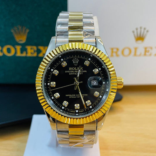 🖤Gold Silver + Black (Bezel Cut) | Stainless Steel | Water Proof | Subhan Watches
