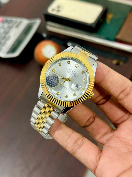 Jubilee Gold & Silver + White Dial | Waterproof | Stainless Steel | Subhan Watches