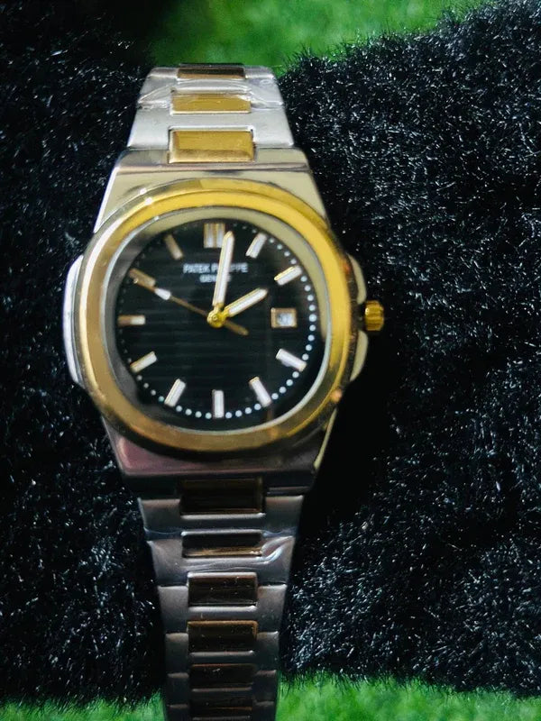 🖤 Patek Philippe Two-Tone – Silver & Gold + Black Dial | Waterproof| Subhan Watches