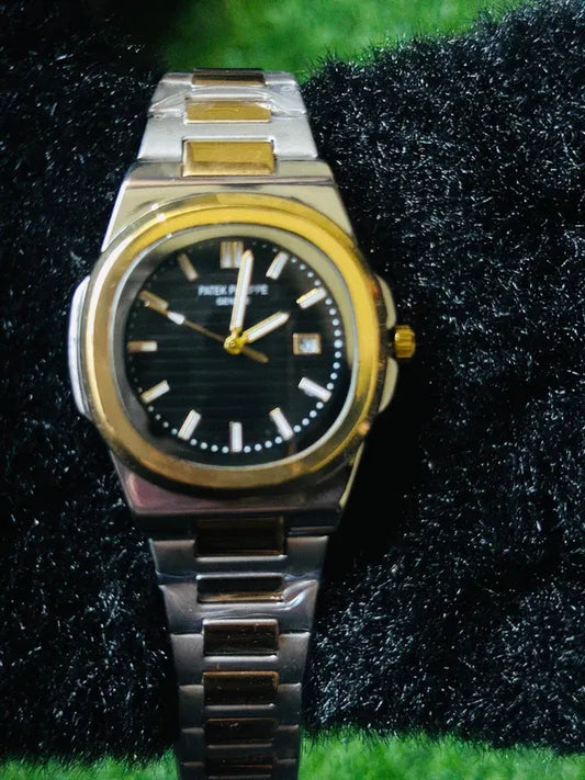 🖤 Patek Philippe Two-Tone – Silver & Gold + Black Dial | Waterproof| Subhan Watches