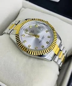 🤍 Gold & Silver + White Dial (Bezel Cut) | Waterproof | Stainless Steel | Subhan Watches