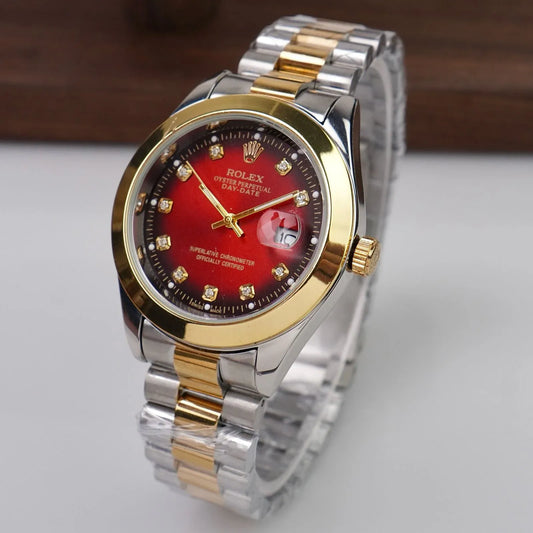 🔴 Gold & Silver + Red Dial | Waterproof | Stainless Steel | Subhan Watches