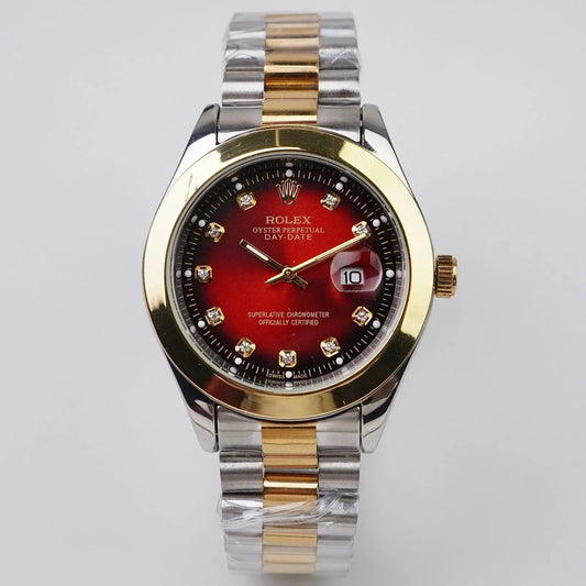 🔴 Gold & Silver + Red Dial | Waterproof | Stainless Steel | Subhan Watches