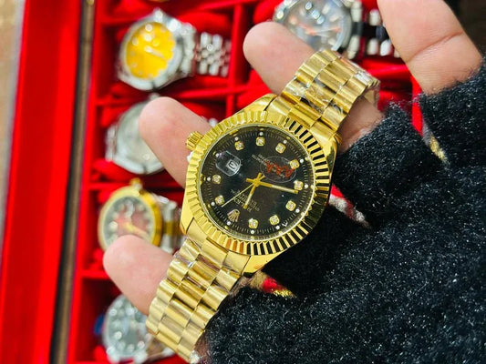 🖤 Gold + Black Dial (Bezel Cut) | Waterproof| Stainless Steel | Subhan Watches