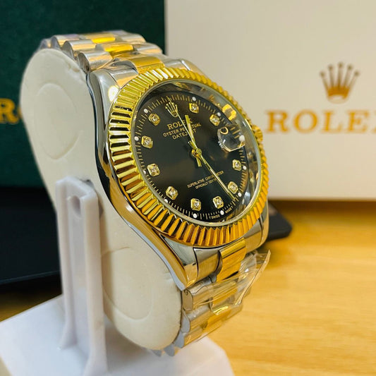 🖤Gold Silver + Black (Bezel Cut) | Stainless Steel | Water Proof | Subhan Watches