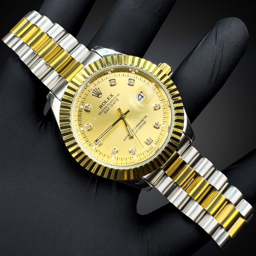 Gold Silver + Gold (Bezel Cut)| Stainless Steel | Water Proof | Subhan Watches