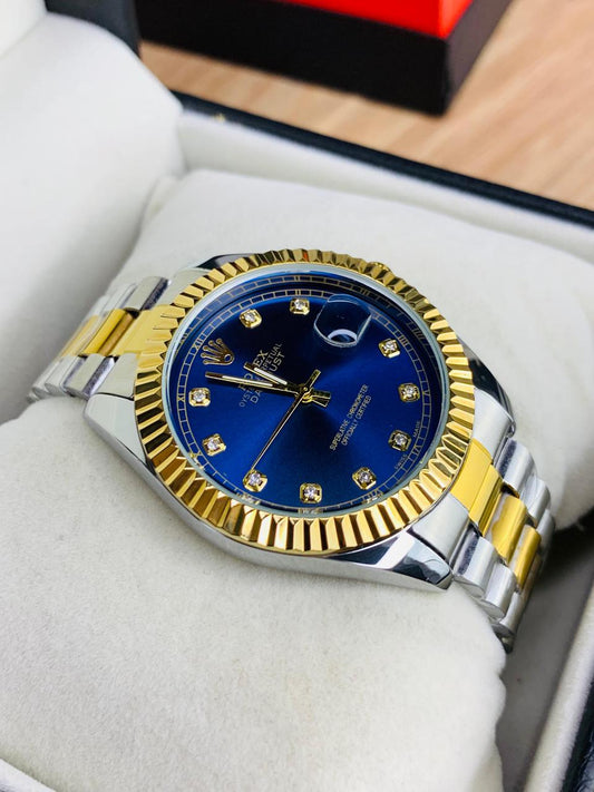 Gold Silver + Blue (Bezel Cut )| Waterproof | Subhan Watches
