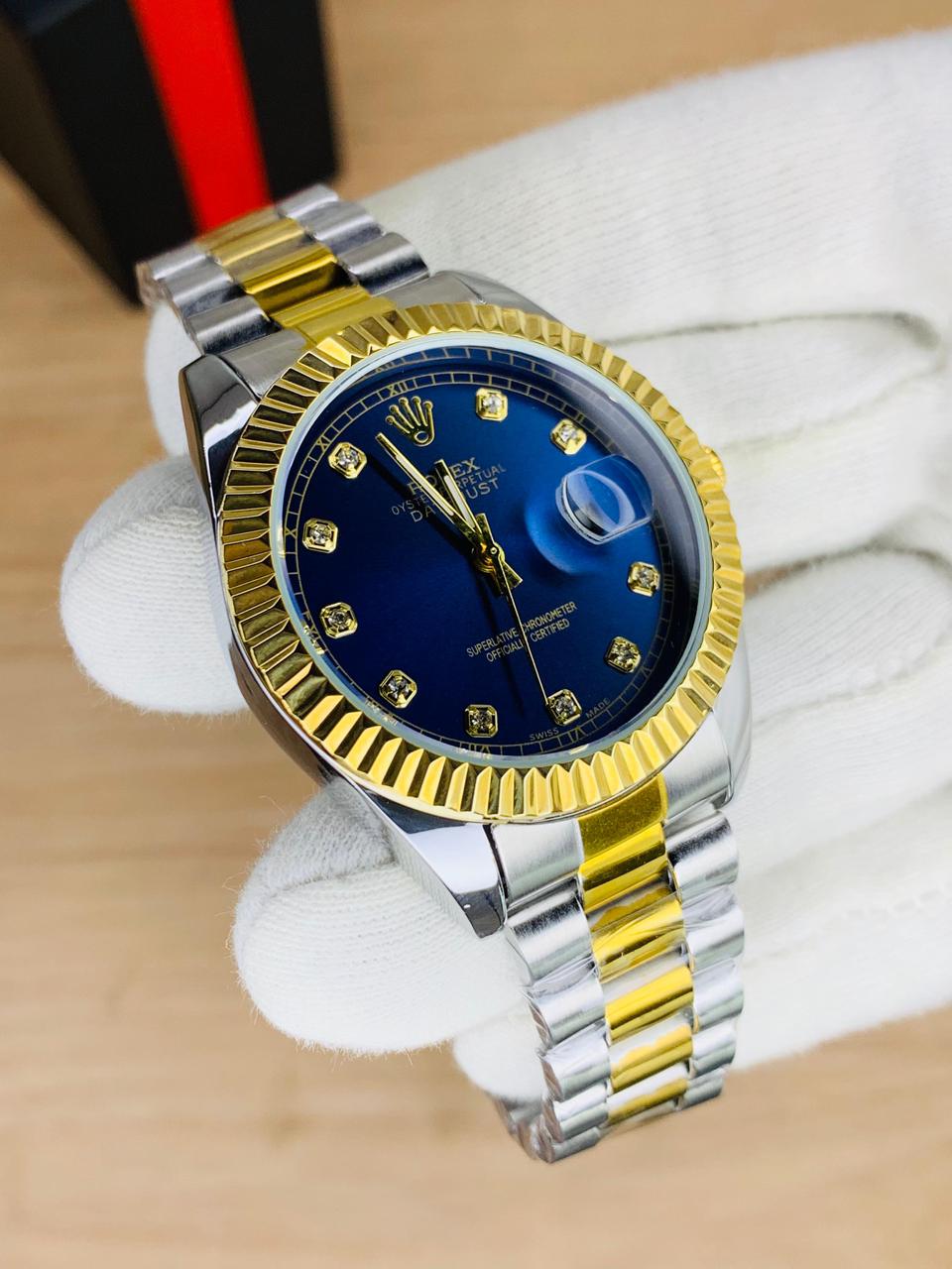Gold Silver + Blue (Bezel Cut )| Waterproof | Subhan Watches