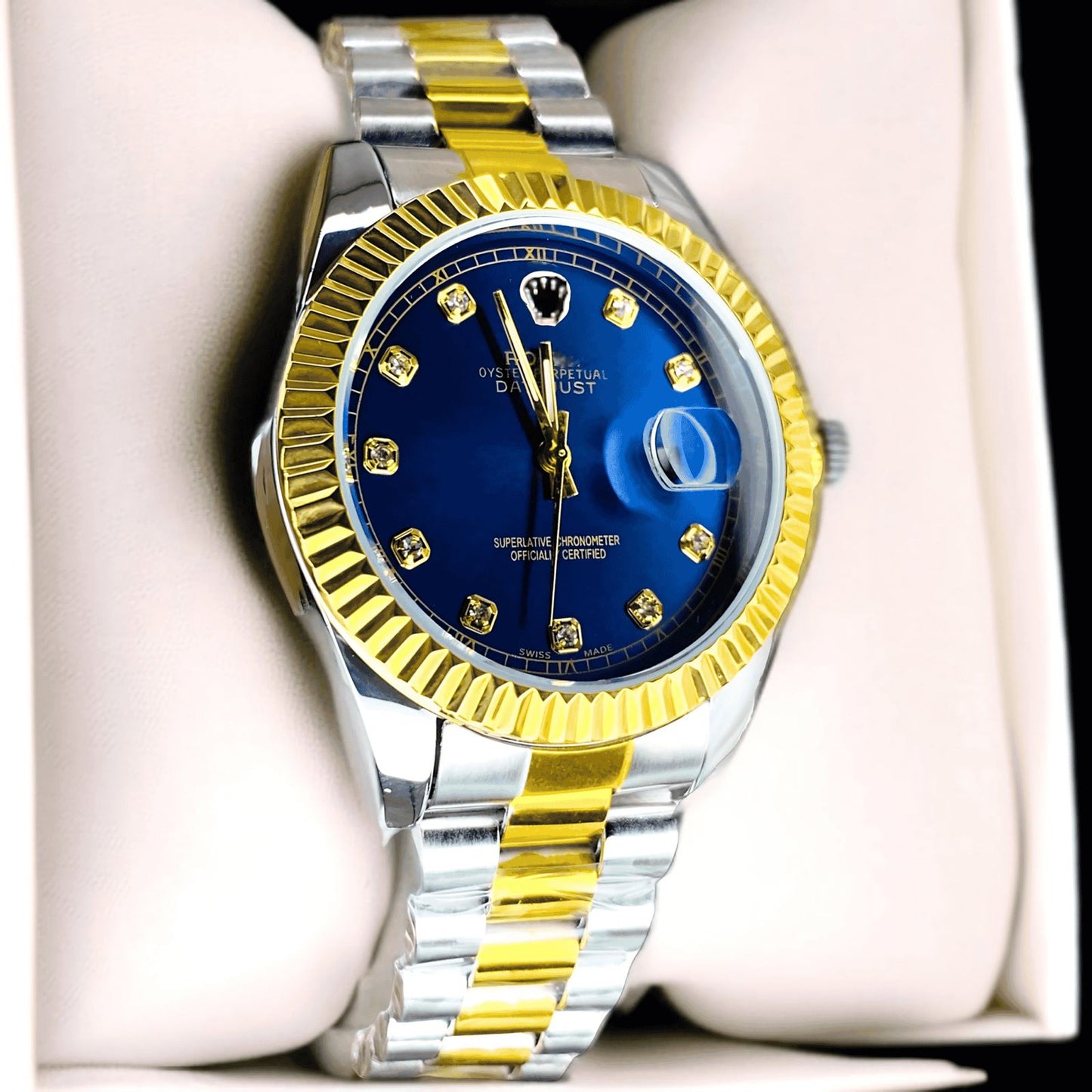 Gold Silver + Blue (Bezel Cut )| Waterproof | Subhan Watches