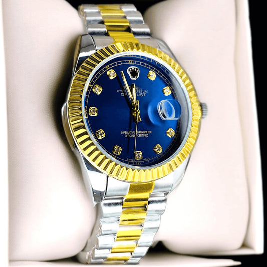 Gold Silver + Blue (Bezel Cut )| Waterproof | Subhan Watches