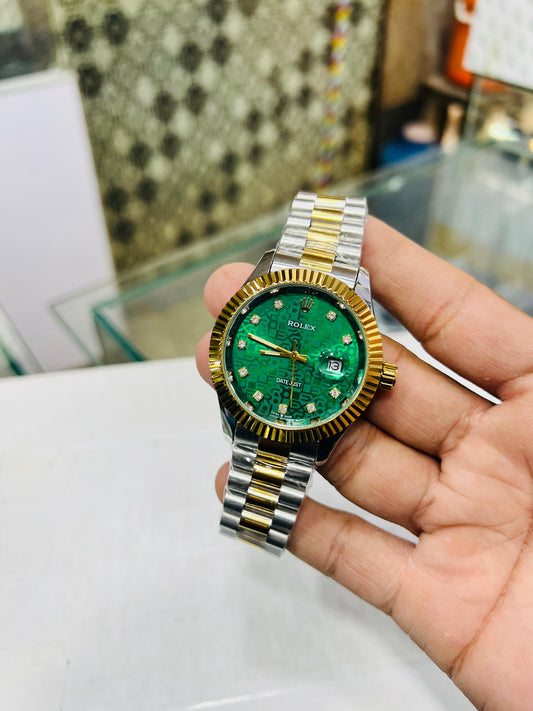 Two-tune Green Bezul Cut_Water Proof Watch__Subhan Watches