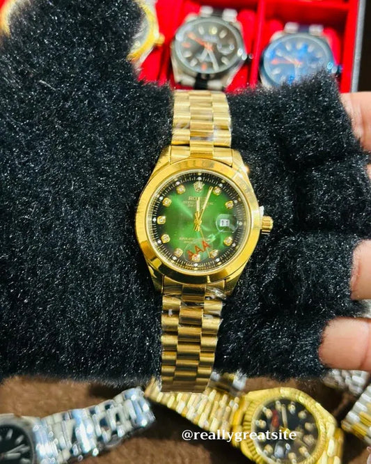 💚  Gold + Green Dial | Stainless Steel | Waterproof | Subhan Watches