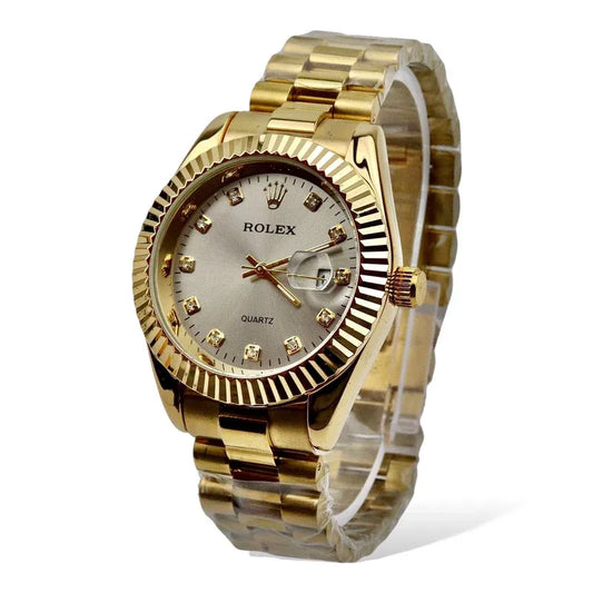 🤍  Gold + White Dial (Bezel Cut) | Waterproof| Stainless Steel | Subhan Watches