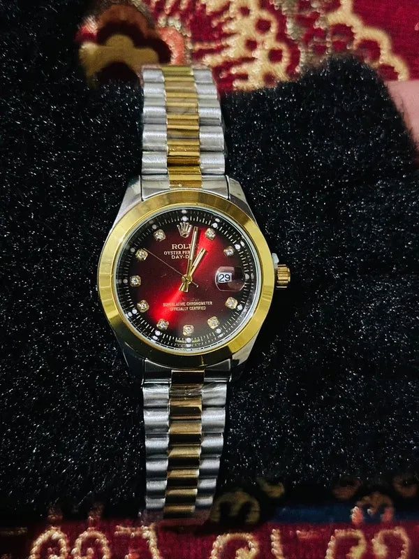 🔴 Gold & Silver + Red Dial | Waterproof | Stainless Steel | Subhan Watches